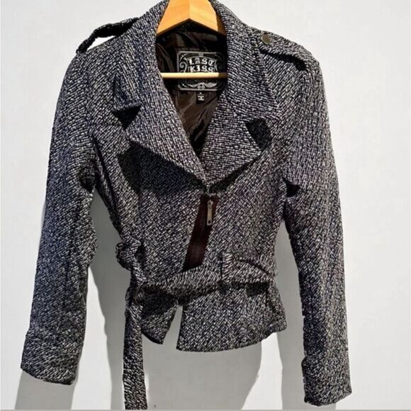 Vintage Jackets & Blazers - Vintage blue metallic tweed jacket Medium silver Y2K 90s 2000s indie cropped